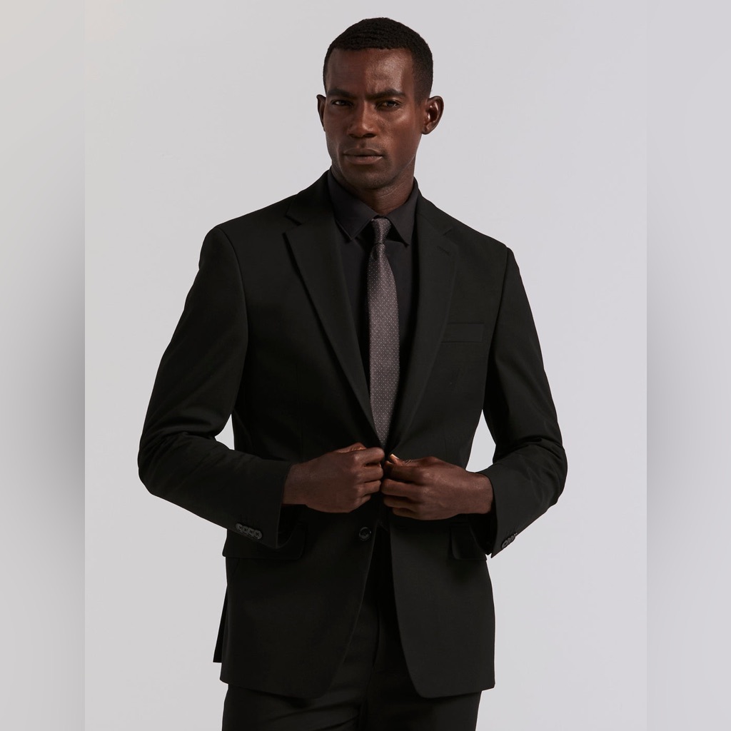 Perry Ellis Black Shadow Cord Textured Slim-Fit Stretch Two-Button Blazer 48long